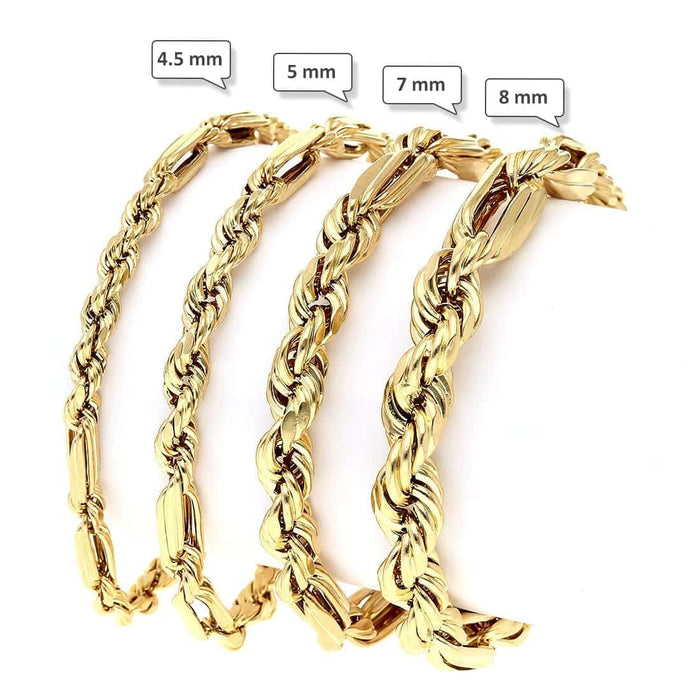 10K Yellow Gold Diamond-Cut Milano 4.5-8mm Figaro Rope Bracelet (Hollow) 8.5"