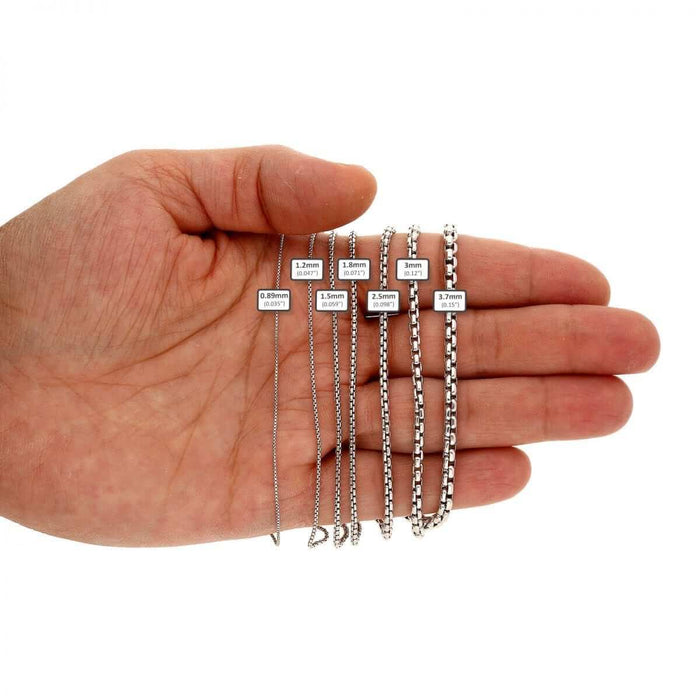 Sterling Silver Rhodium-Plated 0.85mm-3.7mm Round Box Chain (Solid Links) 16"-30"
