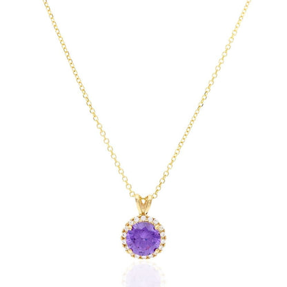 14k Yellow Gold White Gold Halo Round Solitaire Birthstone Pendant 0.5"