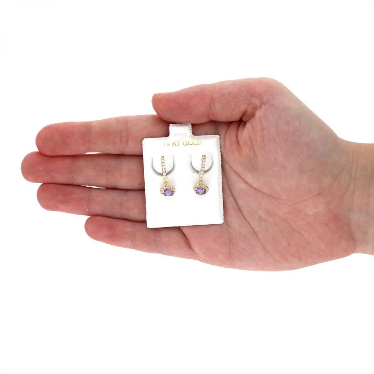 14K Yellow Gold White Gold Round Birthstone Diamond Halo Earrings 1"