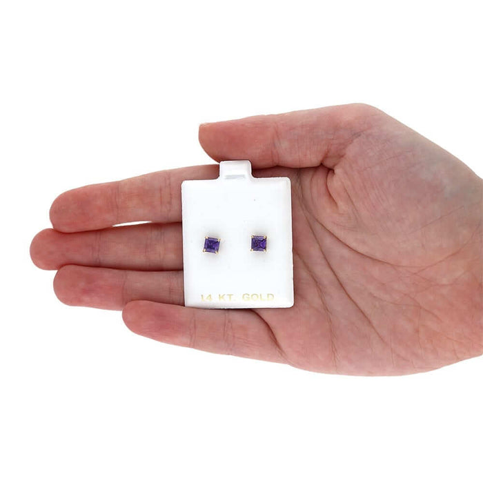 14k Yellow Gold 5mm Princess Birthstone Square Stud Push Back Earrings