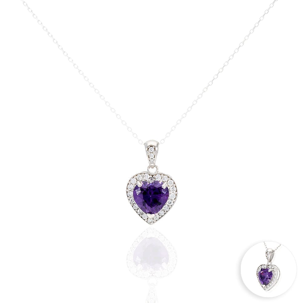 14k Yellow Gold White Gold Solitaire Birthstone Halo Heart Pendant 0.6"