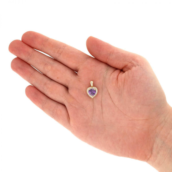 14k Yellow Gold White Gold Solitaire Birthstone Halo Heart Pendant 0.6"