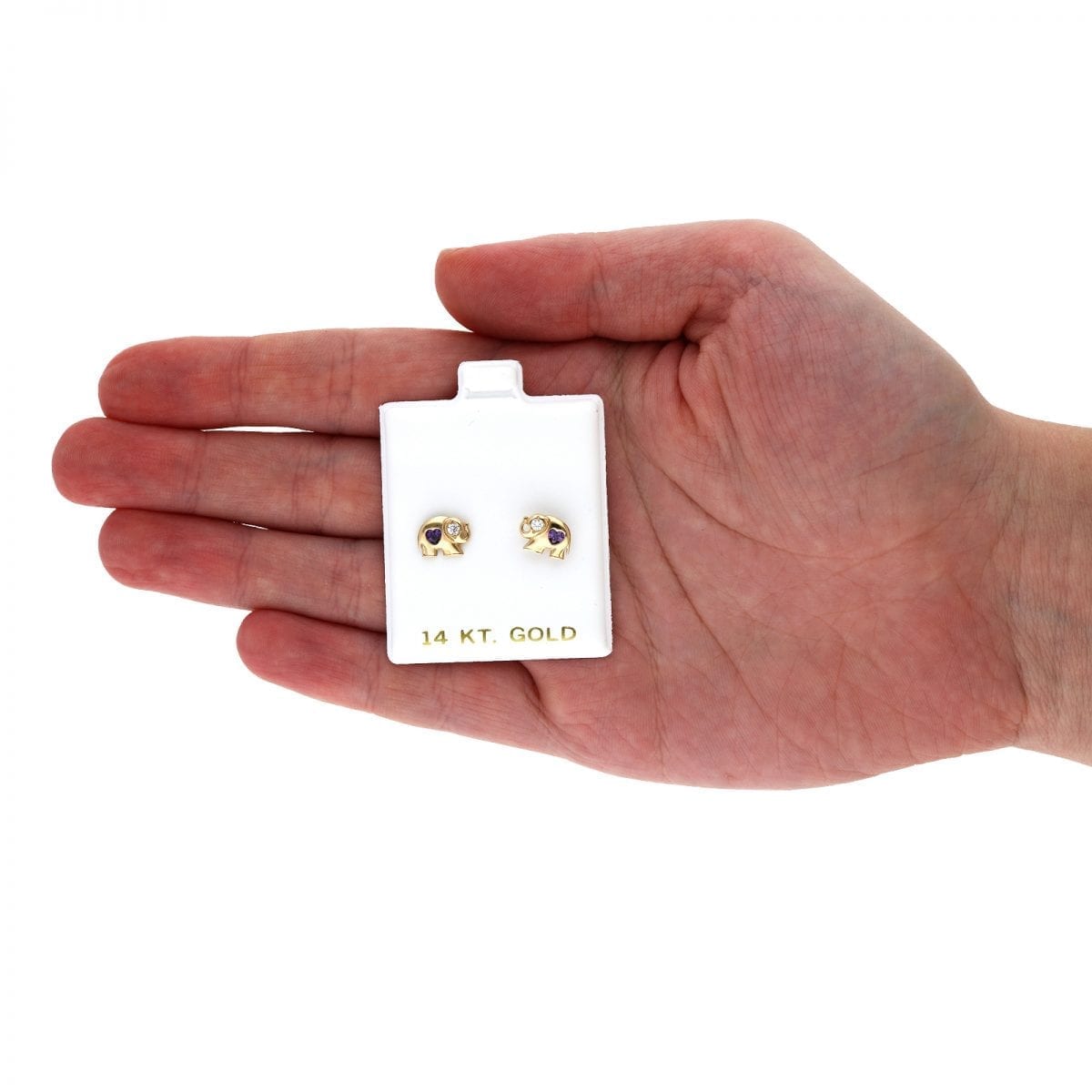 14k Yellow Gold Heart Birthstone Elephant Screw Back Stud Earrings