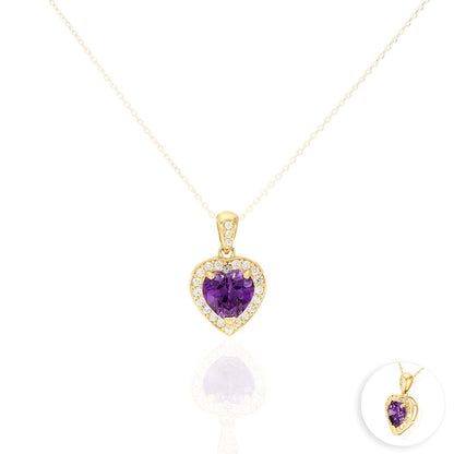 14k Yellow Gold White Gold Solitaire Birthstone Halo Heart Pendant 0.6"