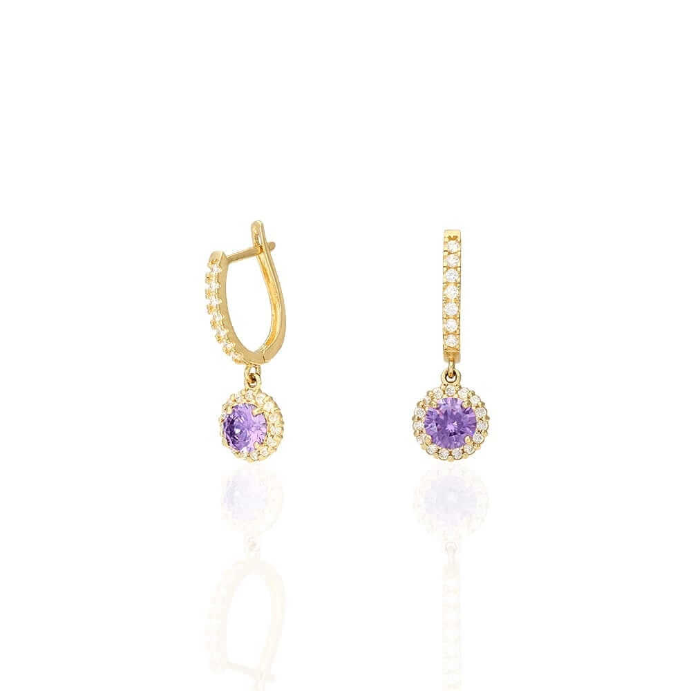 14K Yellow Gold White Gold Round Birthstone Diamond Halo Earrings 1"