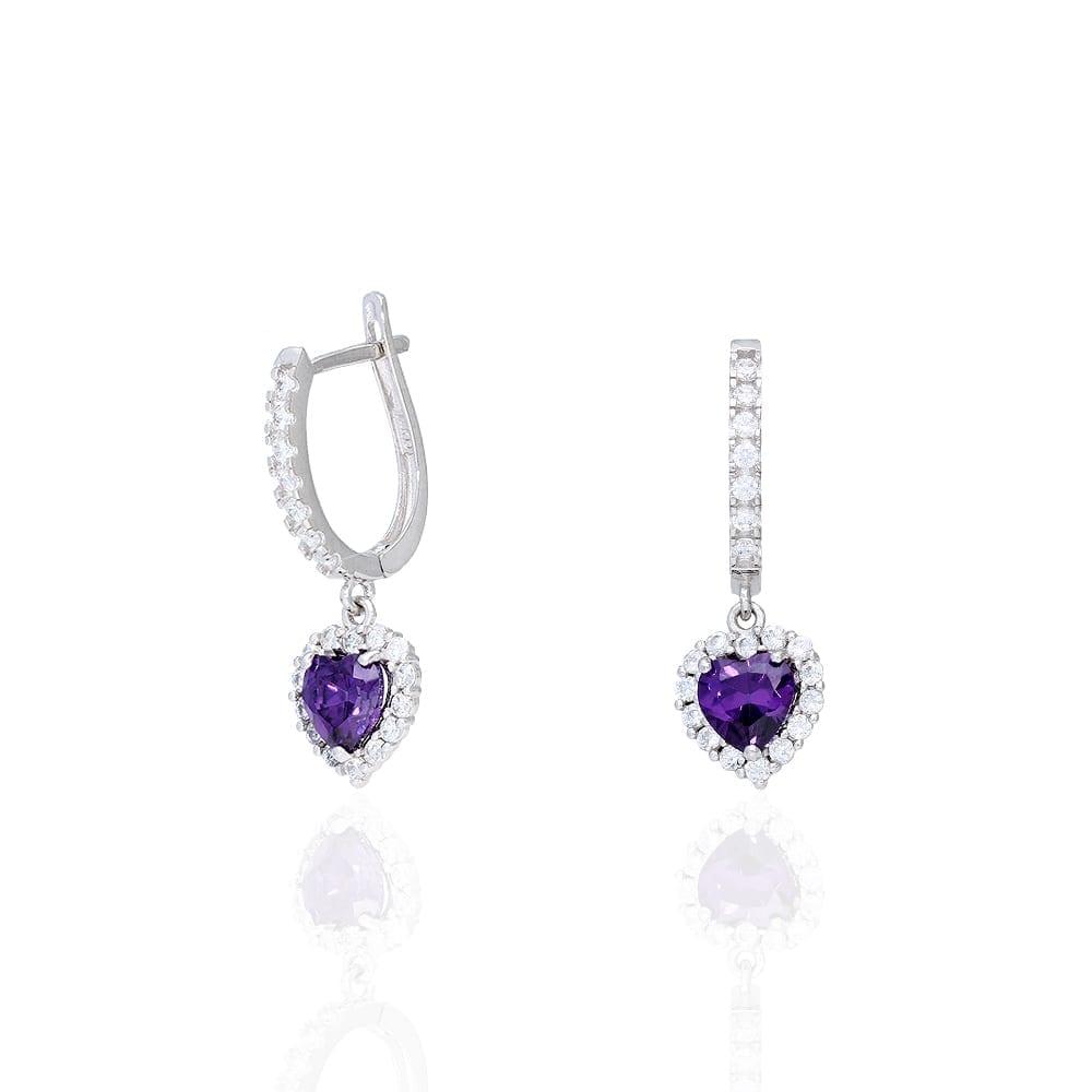 14k Yellow Gold White Gold Heart Birthstone Diamond Halo  Earrings 1"