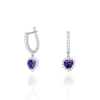 14k Yellow Gold White Gold Heart Birthstone Diamond Halo  Earrings 1"