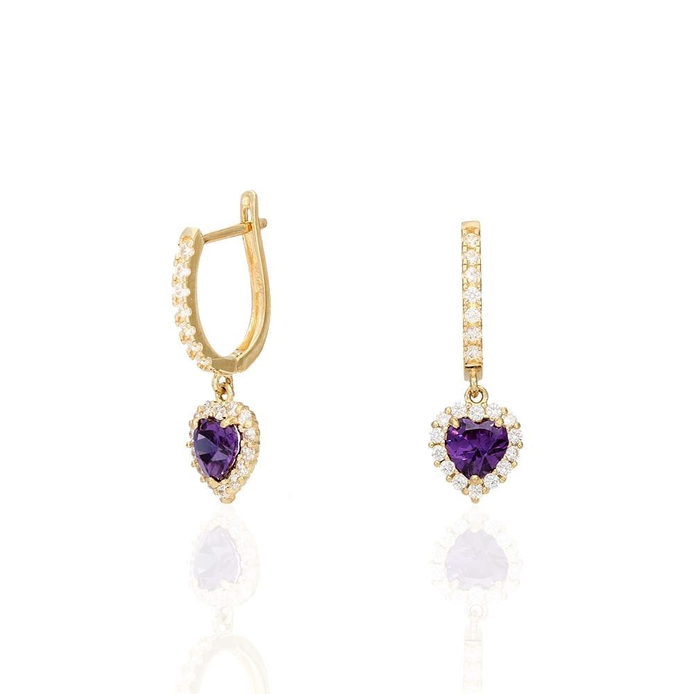 14k Yellow Gold White Gold Heart Birthstone Diamond Halo  Earrings 1"