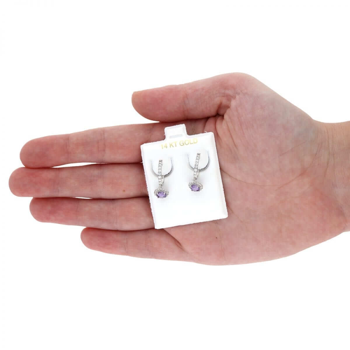 14K Yellow Gold White Gold Round Birthstone Diamond Halo Earrings 1"
