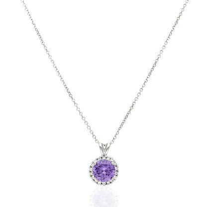 14k Yellow Gold White Gold Halo Round Solitaire Birthstone Pendant 0.5"