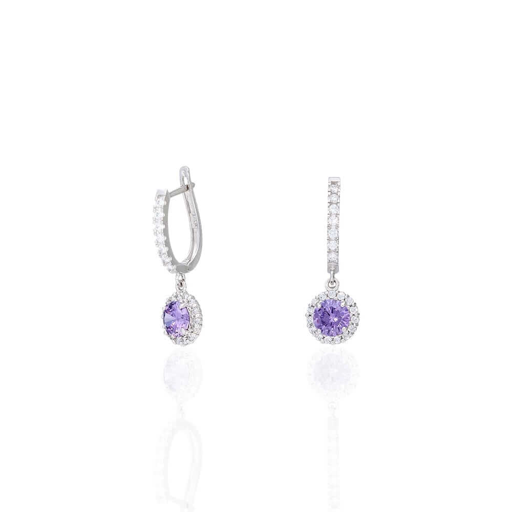 14K Yellow Gold White Gold Round Birthstone Diamond Halo Earrings 1"