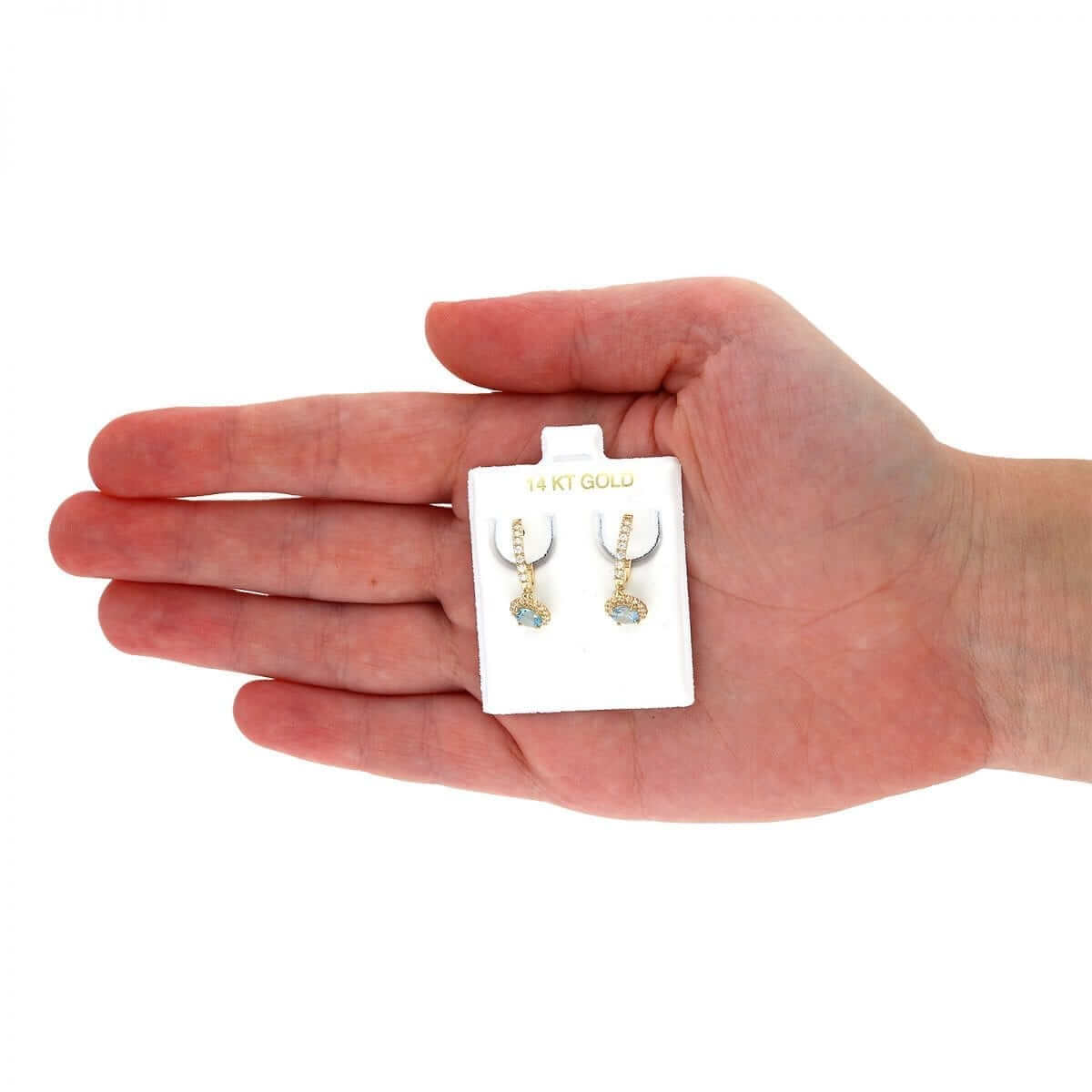 14K Yellow Gold White Gold Round Birthstone Diamond Halo Earrings 1"