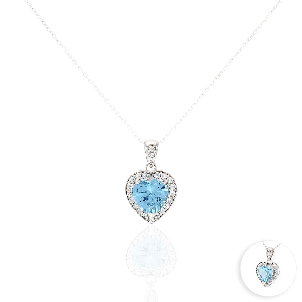 14k Yellow Gold White Gold Solitaire Birthstone Halo Heart Pendant 0.6"