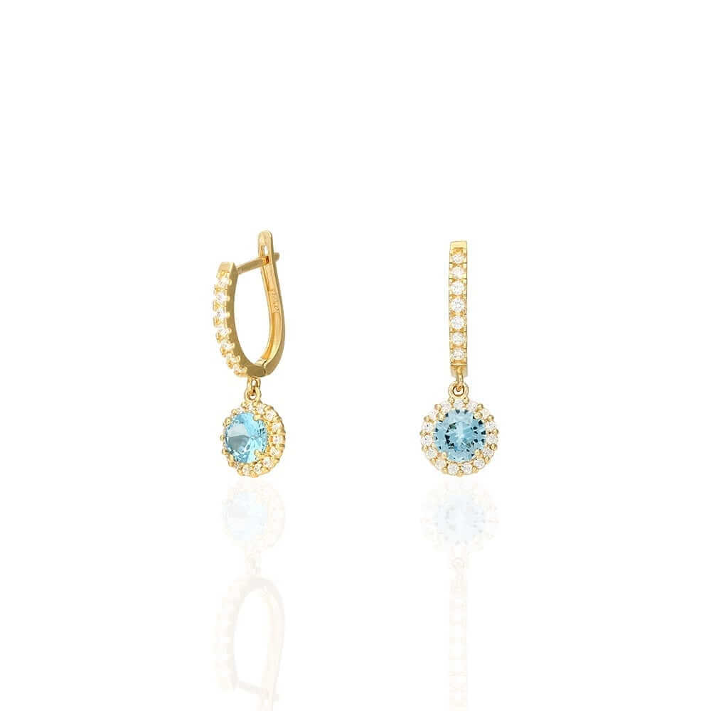 14K Yellow Gold White Gold Round Birthstone Diamond Halo Earrings 1"