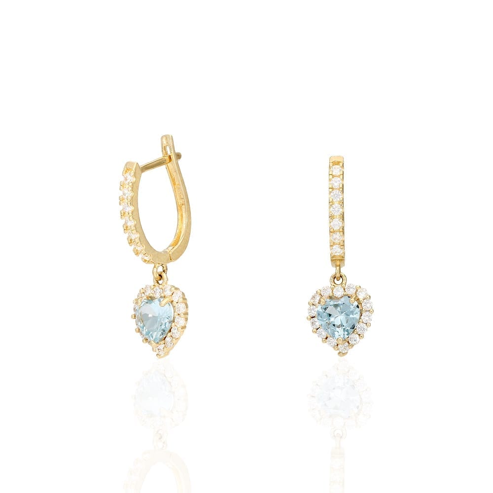 14k Yellow Gold White Gold Heart Birthstone Diamond Halo  Earrings 1"