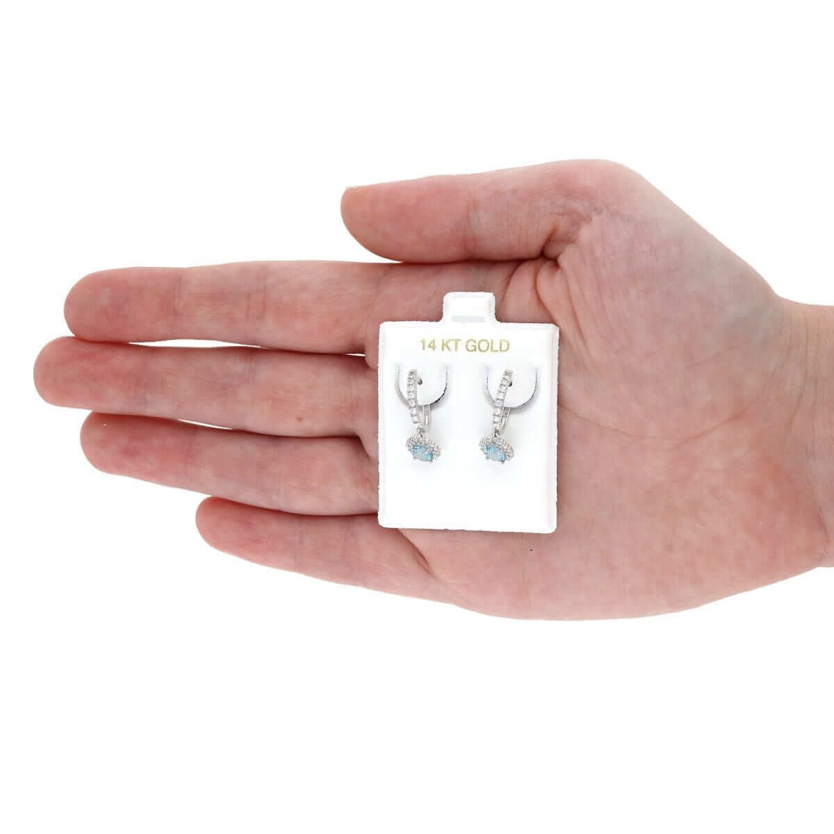 14K Yellow Gold White Gold Round Birthstone Diamond Halo Earrings 1"