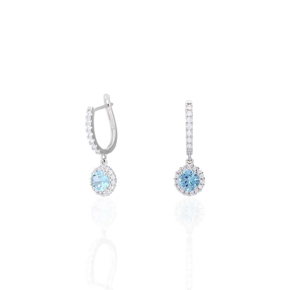 14K Yellow Gold White Gold Round Birthstone Diamond Halo Earrings 1"
