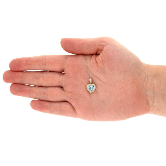 14k Yellow Gold White Gold Solitaire Birthstone Halo Heart Pendant 0.6"