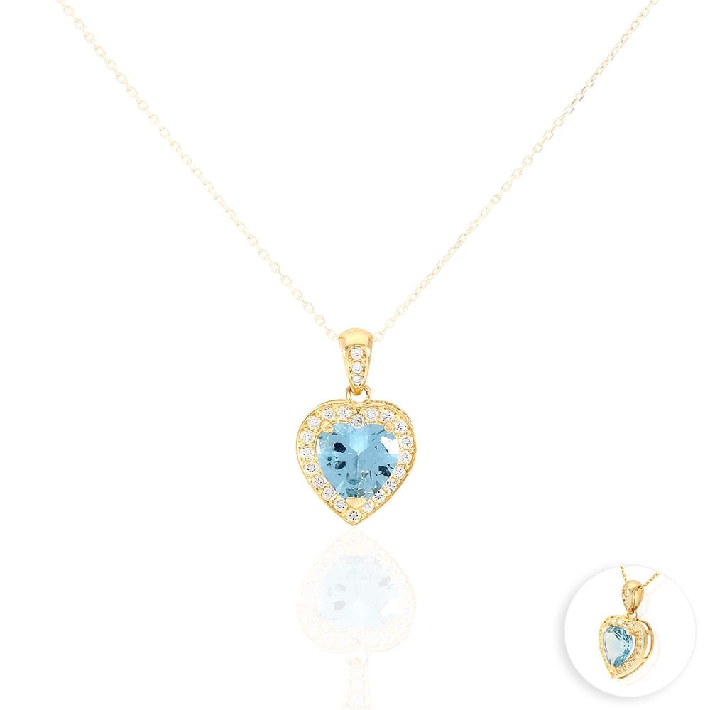 14k Yellow Gold White Gold Solitaire Birthstone Halo Heart Pendant 0.6"