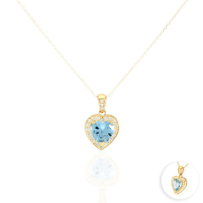14k Yellow Gold White Gold Solitaire Birthstone Halo Heart Pendant 0.6"