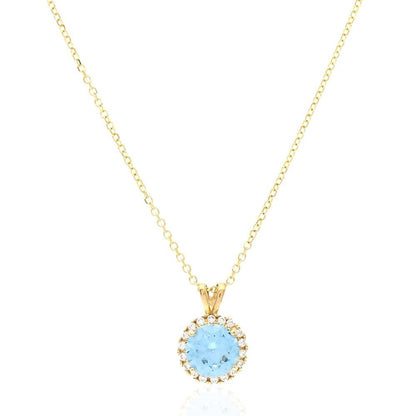 14k Yellow Gold White Gold Halo Round Solitaire Birthstone Pendant 0.5"