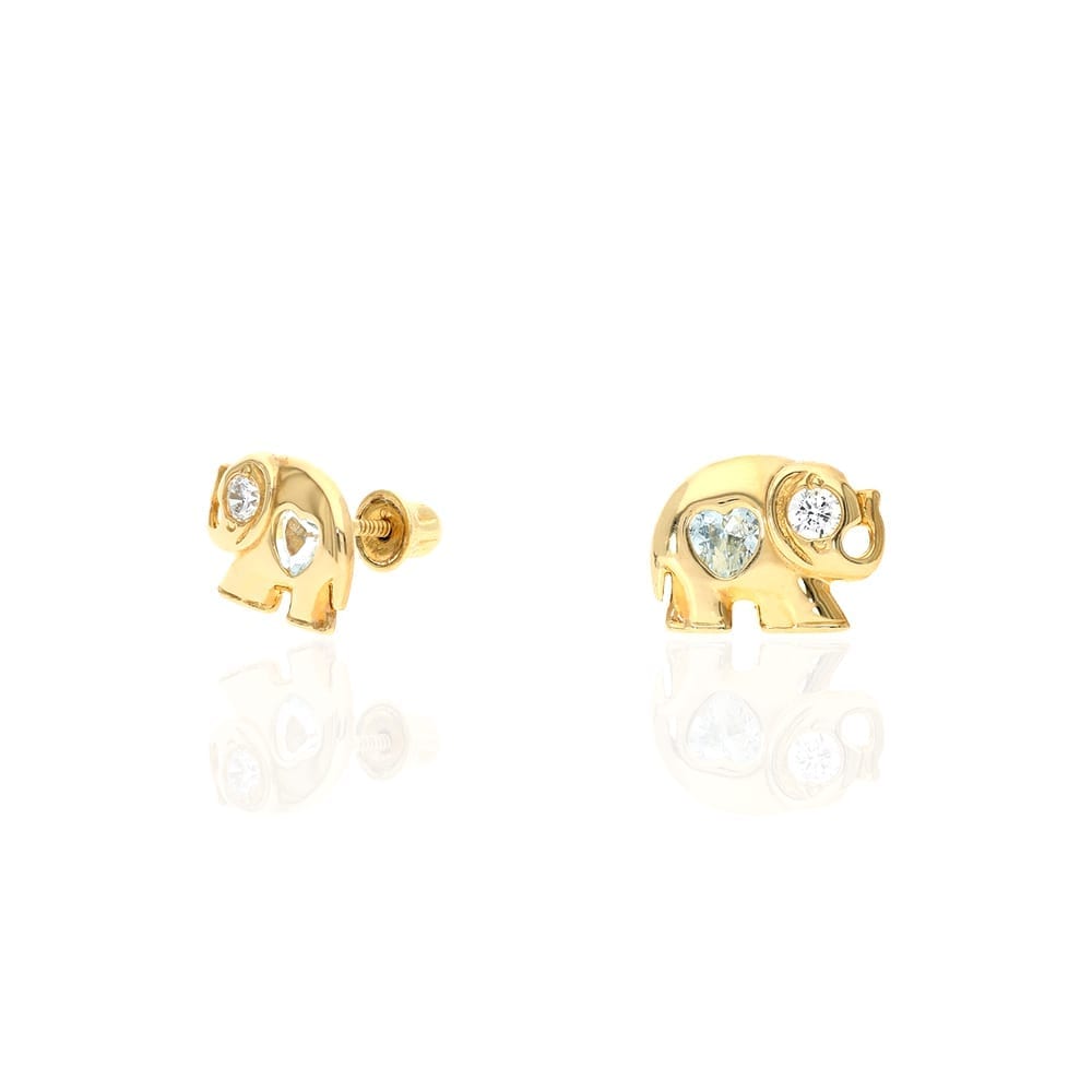 14k Yellow Gold Heart Birthstone Elephant Screw Back Stud Earrings