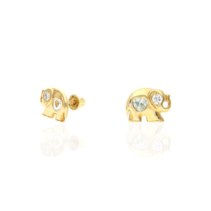 14k Yellow Gold Heart Birthstone Elephant Screw Back Stud Earrings