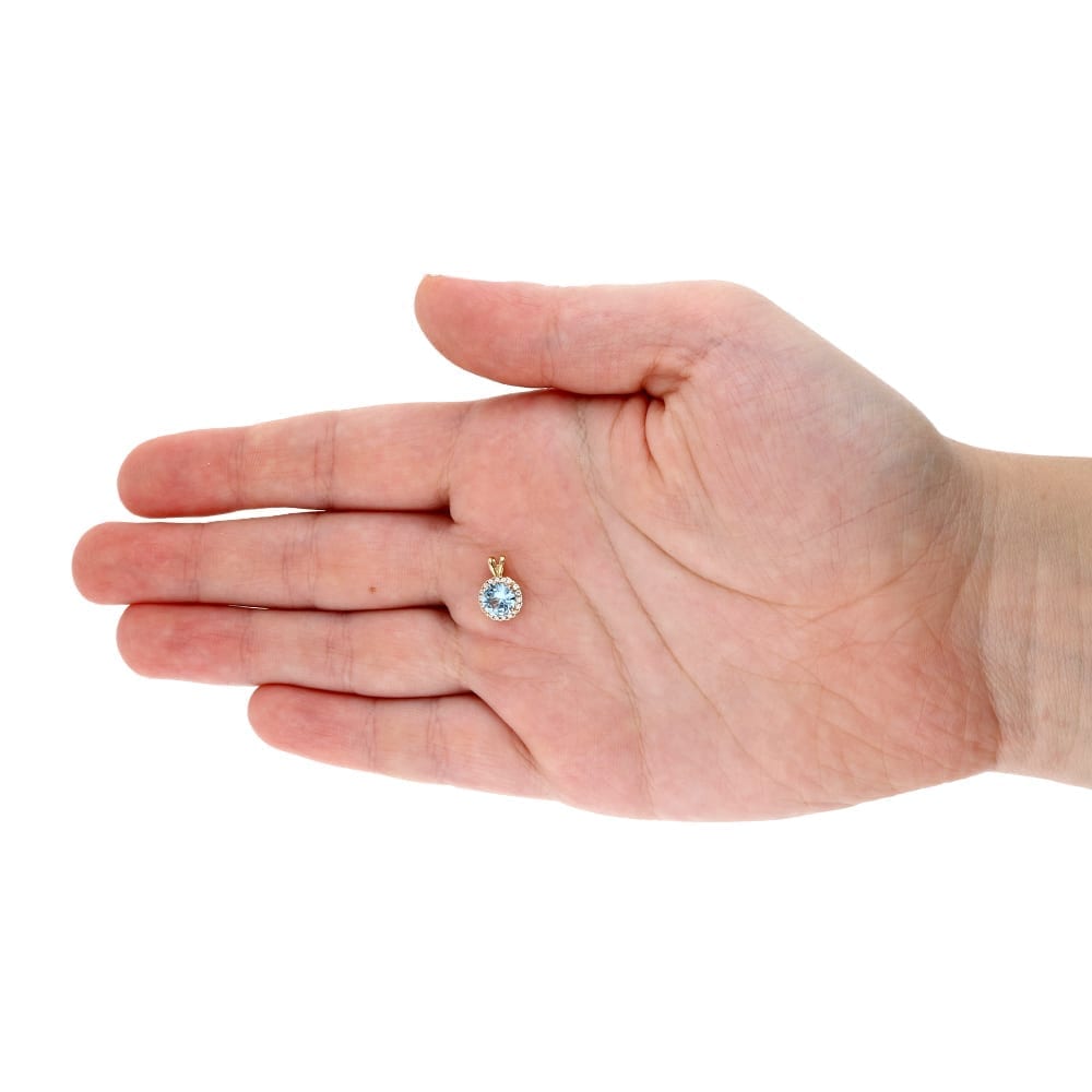 14k Yellow Gold White Gold Halo Round Solitaire Birthstone Pendant 0.5"