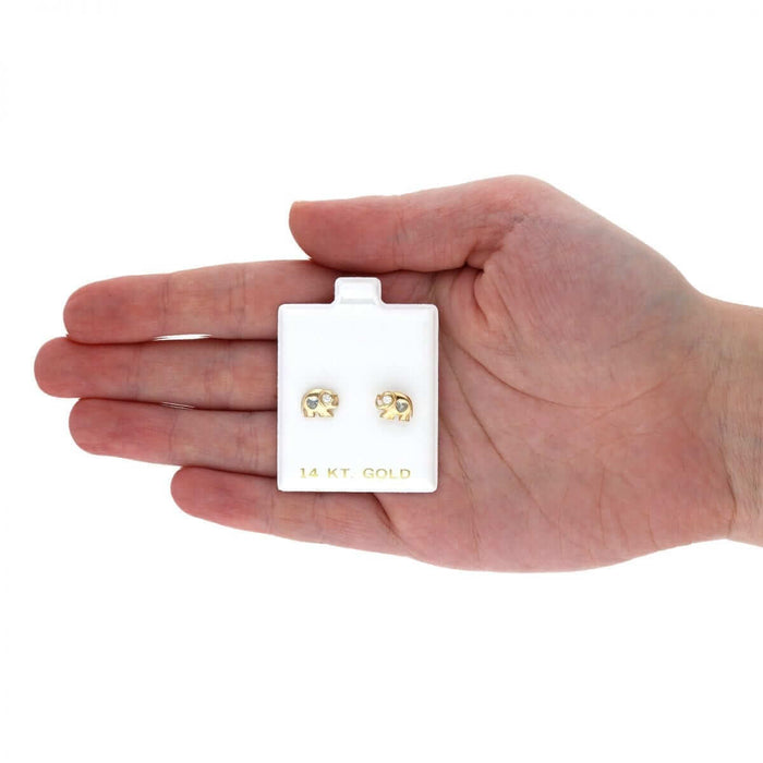14k Yellow Gold Heart Birthstone Elephant Screw Back Stud Earrings