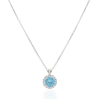 14k Yellow Gold White Gold Halo Round Solitaire Birthstone Pendant 0.5"