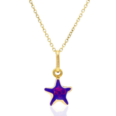 Kids 14K Gold Purple Enamel Star Pendant /w Cable Chain Necklace 18"