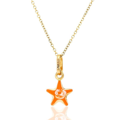 Kids 14K Gold Orange Enamel Star Pendant /w Cable Chain Necklace 18"