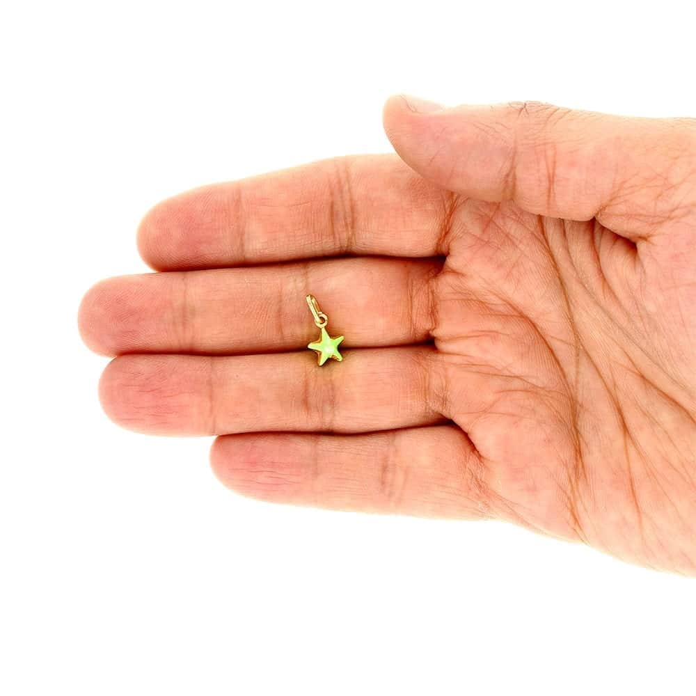 14k Yellow Gold Green Enamel Star KidsPendant Cable Chain 18"