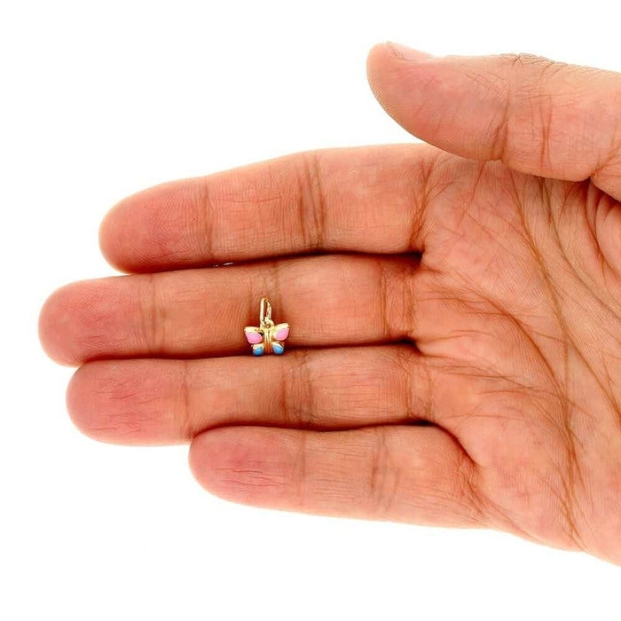 Kids 14K Yellow Gold Pink Blue Enamel Butterfly Pendant Cable Necklace 16" 18"