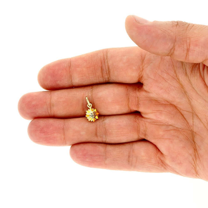 14k Yellow Gold Enamel Sun KidsPendant 1mm Cable Chain 16" 18"