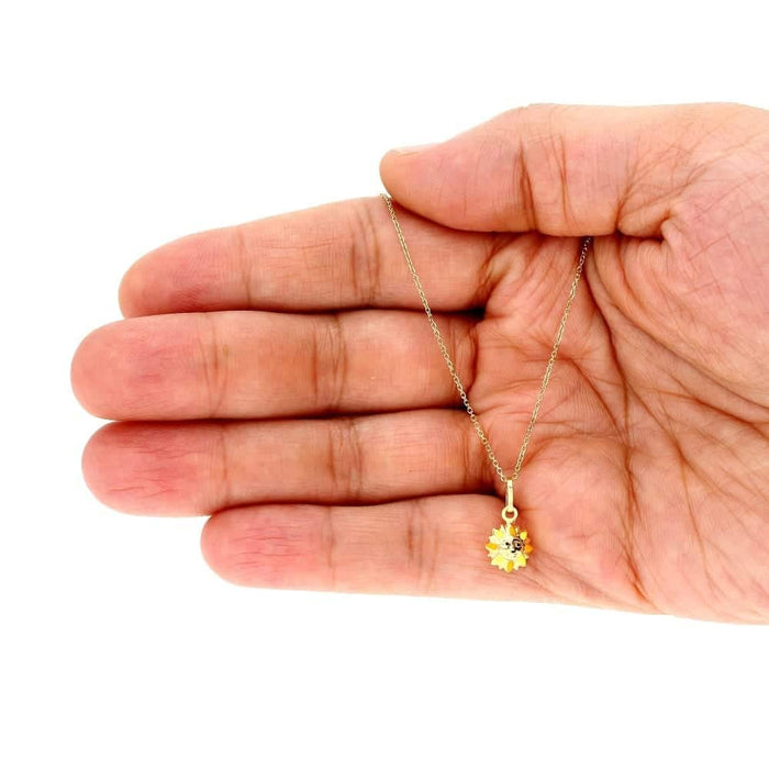 14k Yellow Gold Enamel Sun KidsPendant 1mm Cable Chain 16" 18"