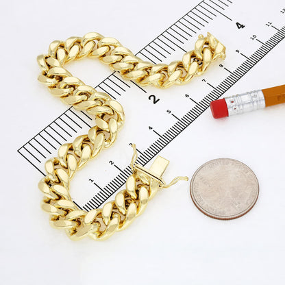 10K Gold Yellow Hollow 12mm Miami Cuban Men's Bracelet 8.5"