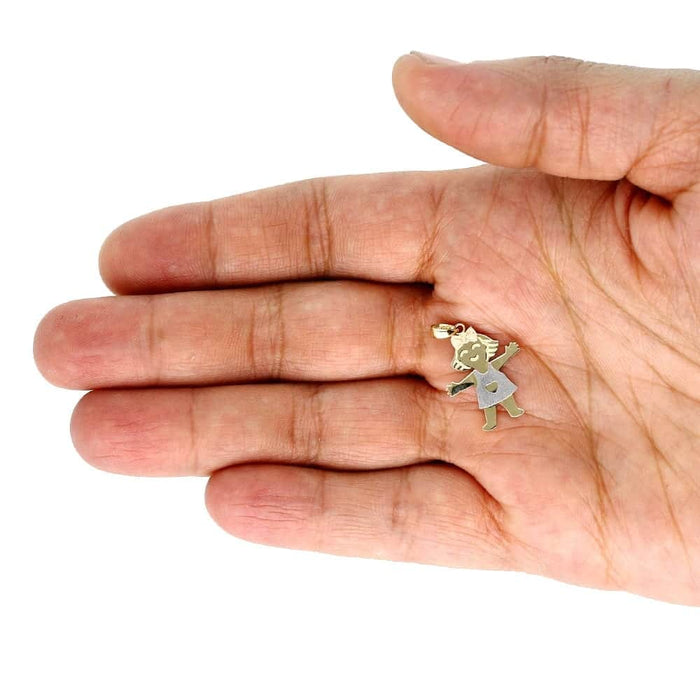 14k Tri-Color Gold Textured Girl KidsPendant Cable Chain 16-18"