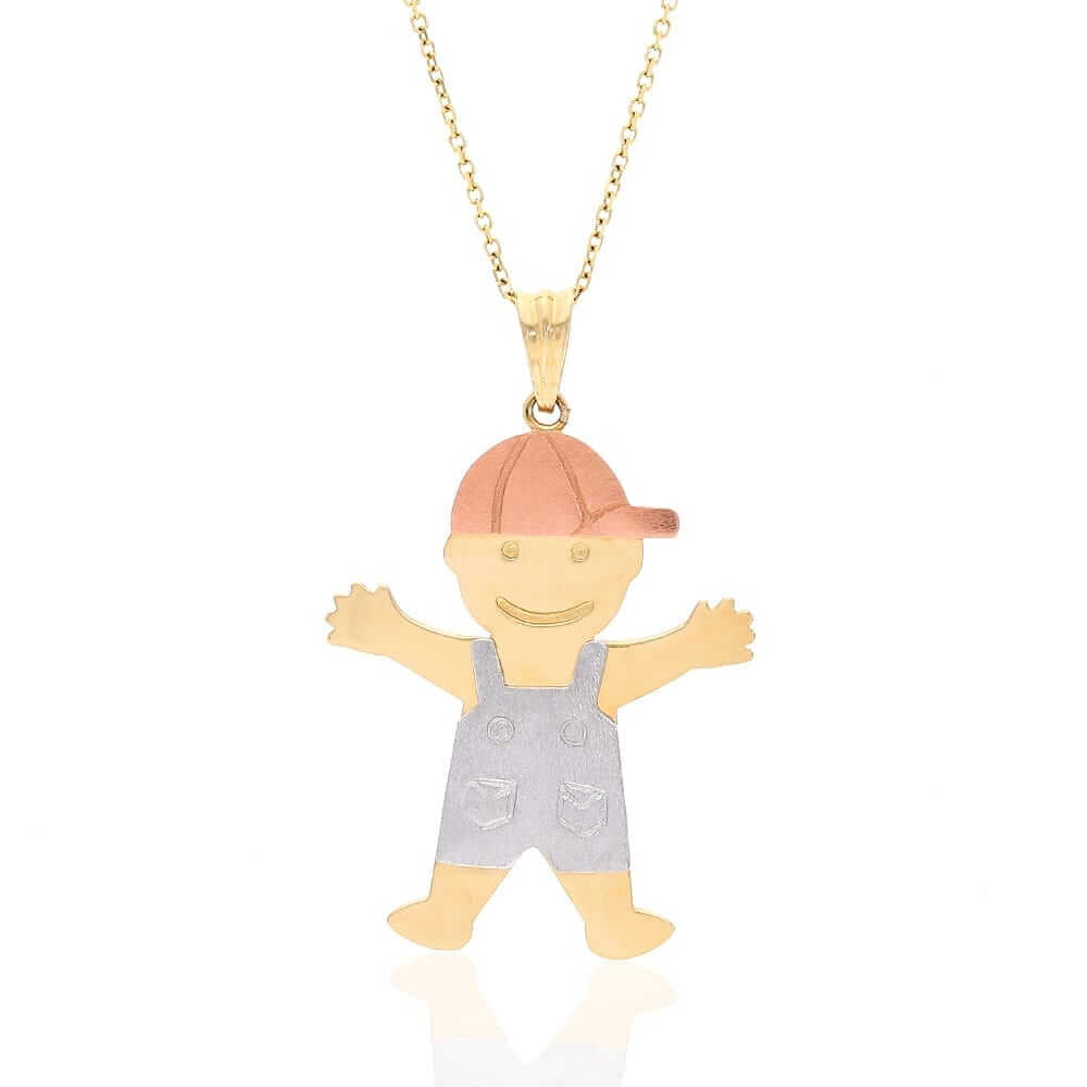 14k Tri-Color Gold Boy KidsPendant Cable Chain Necklace 16" 18"