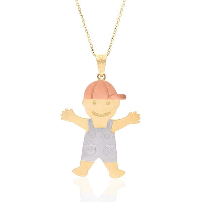 14k Tri-Color Gold Boy KidsPendant Cable Chain Necklace 16" 18"