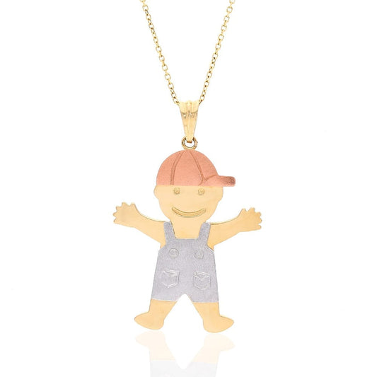 14k Tri-Color Gold Boy Kid's Pendant Cable Chain Necklace 16" 18"