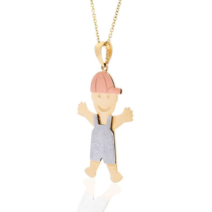 14k Tri-Color Gold Boy KidsPendant Cable Chain Necklace 16" 18"