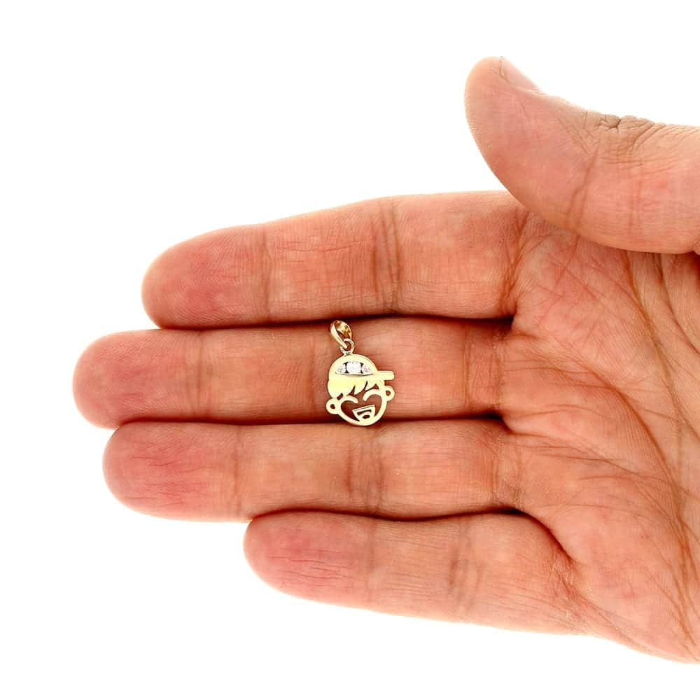 14K Real Gold Yellow CZ Boy Bow Pendant Cable Chain Necklace 16"-18" adjust