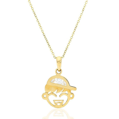14K Gold Yellow CZ Boy Bow Pendant Cable Chain Necklace 16"-18" adjust