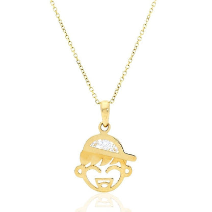 14K Real Gold Yellow CZ Boy Bow Pendant Cable Chain Necklace 16"-18" adjust