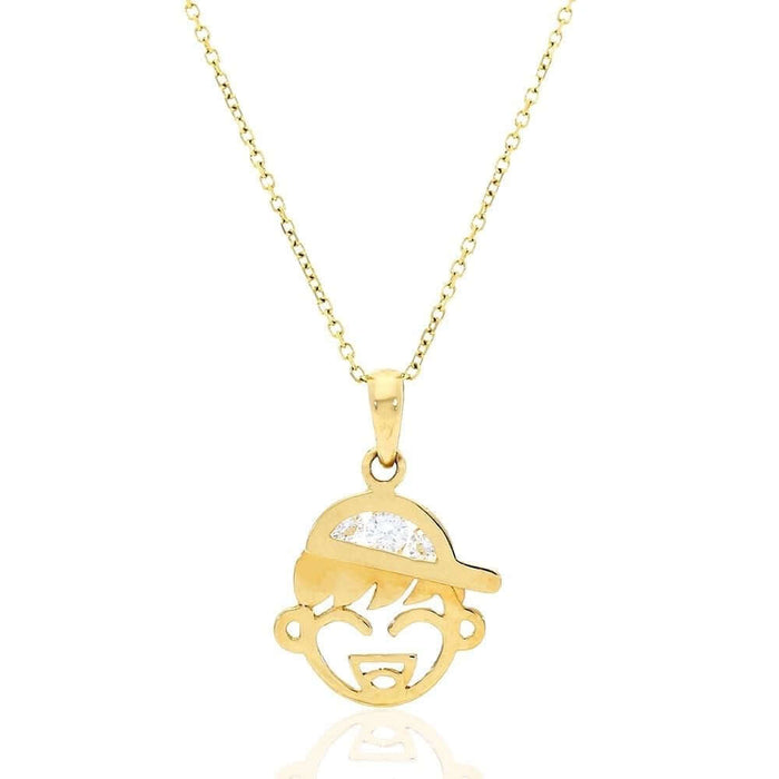 14K Gold Yellow CZ Boy Bow Pendant Cable Chain Necklace 16"-18" adjust