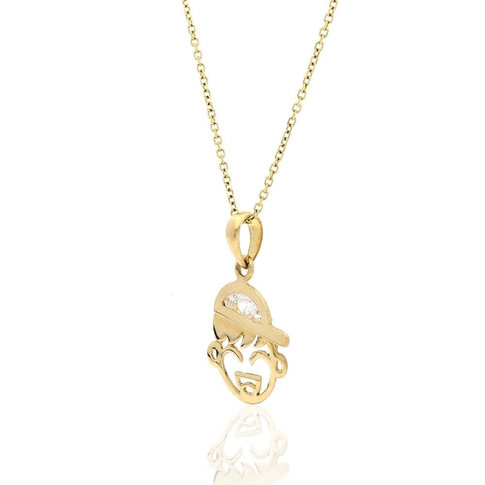 14K Real Gold Yellow CZ Boy Bow Pendant Cable Chain Necklace 16"-18" adjust