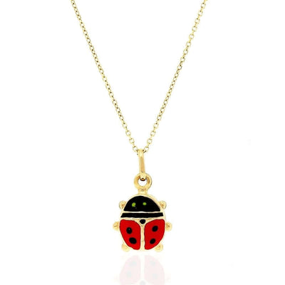 14k Yellow Gold Red Enamel Ladybug Pendant 0.5", 0.6", 0.7"