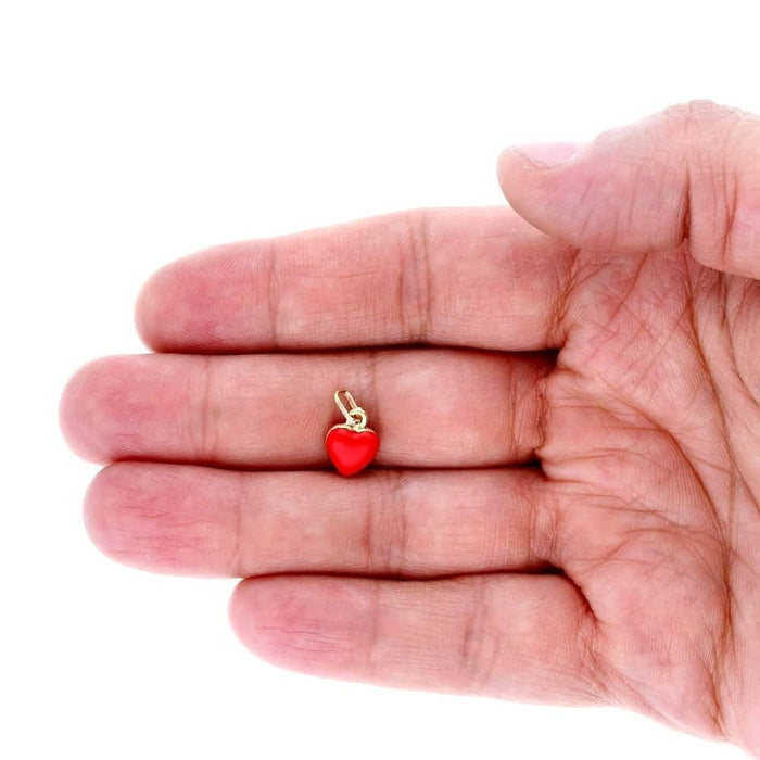 14k Yellow Gold Red Enamel Heart Pendant Cable Chain 16"-18"